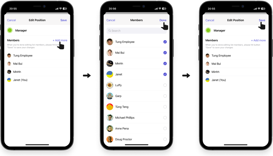 assign employee to a position on Camelo scheduling app