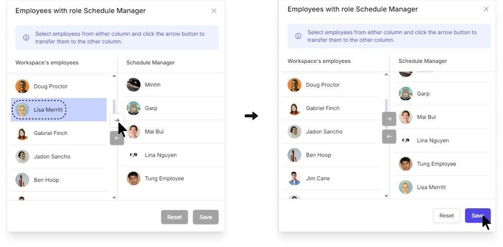 assign roles to members on Camelo scheduling app