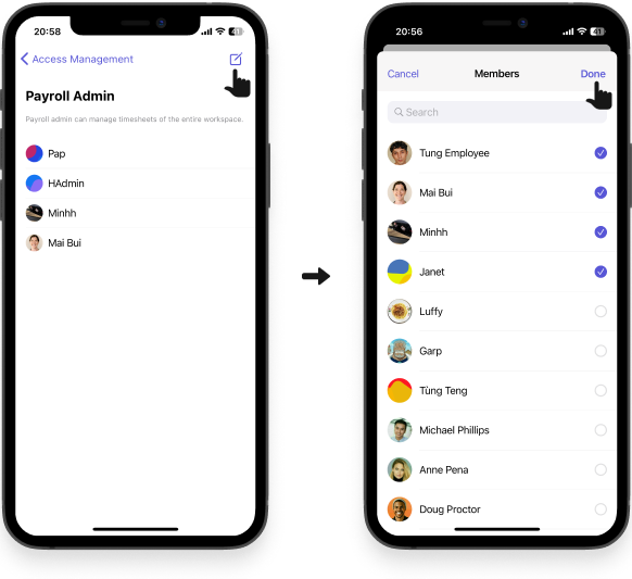 assign roles to members on Camelo scheduling app