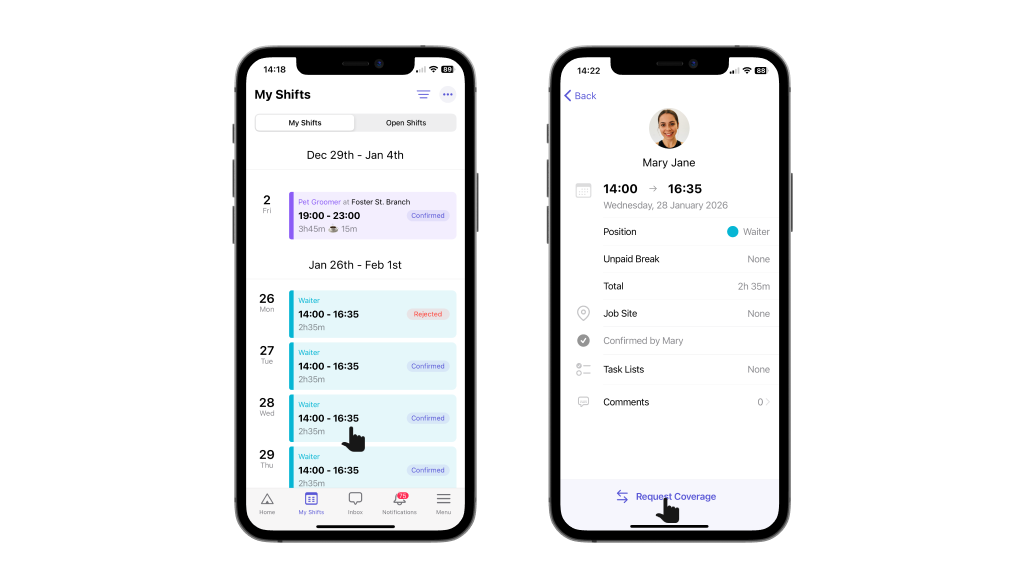 Send shift offer request on Camelo