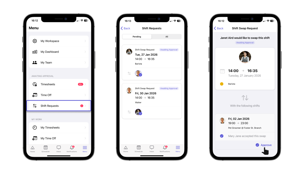 Process shift requests on Camelo mobile app