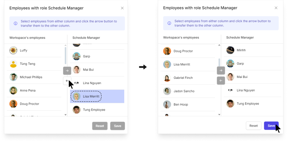 remove roles of members on Camelo scheduling app