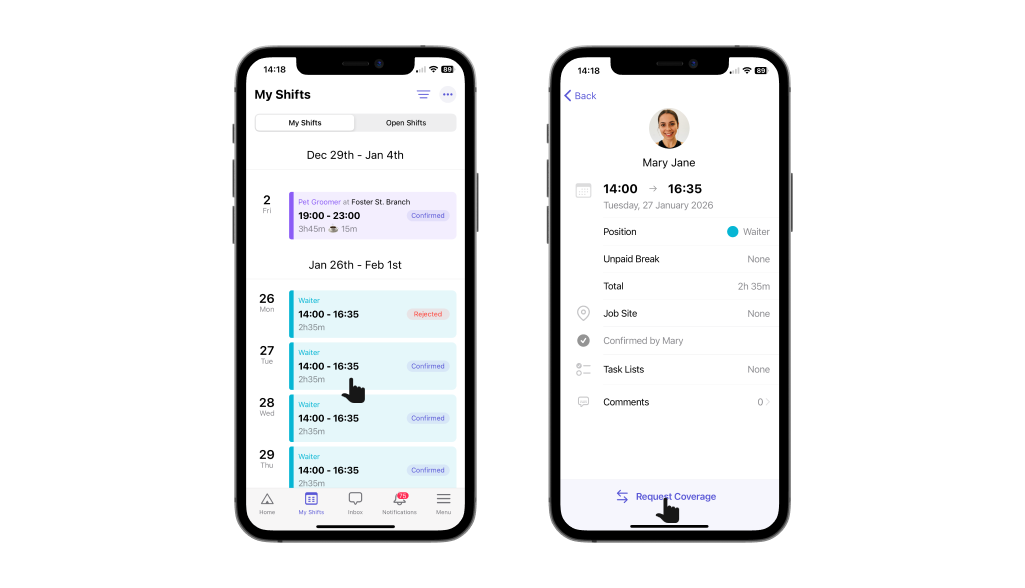 Send shift swap request on Camelo