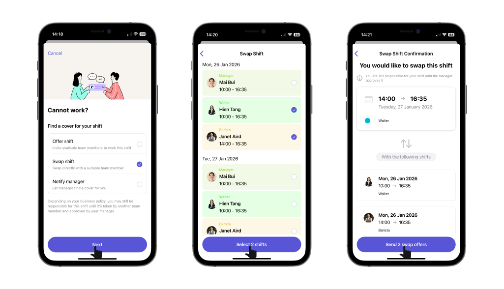 Send shift swap request on Camelo