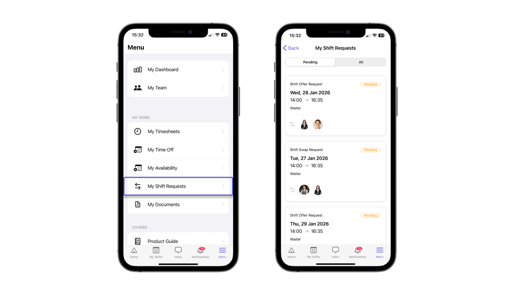 View shift requests on Camelo
