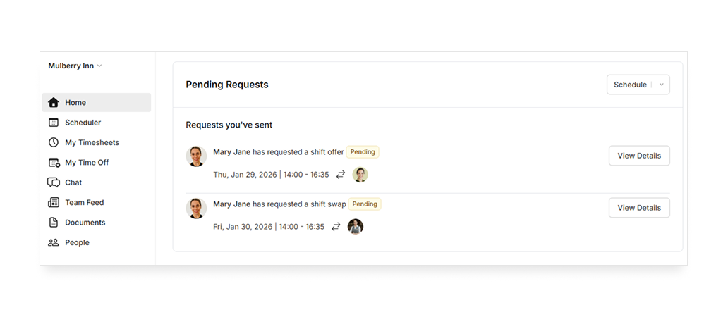 View shift requests on Camelo