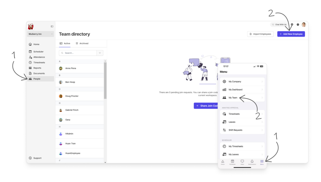 add team on Camelo scheduling app