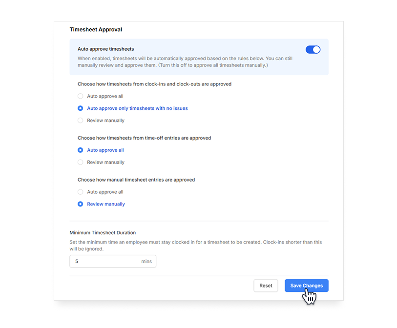 auto-approve timesheet on Camelo
