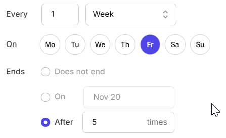 availability repeat options on Camelo scheduling app