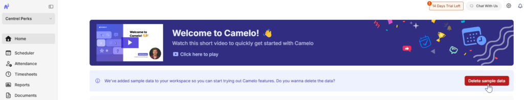 delete sample data on Camelo scheduling app