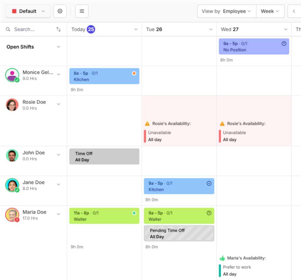 sample data Camelo scheduling app