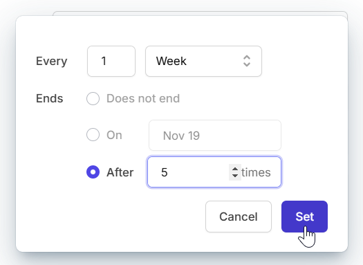 recurring shift options on Camelo scheduling app