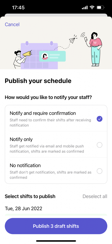 schedule publish options on camelo app