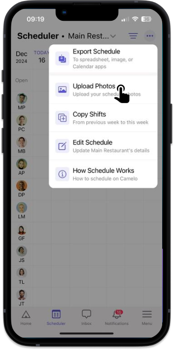 upload schedule photos on Camelo scheduling app