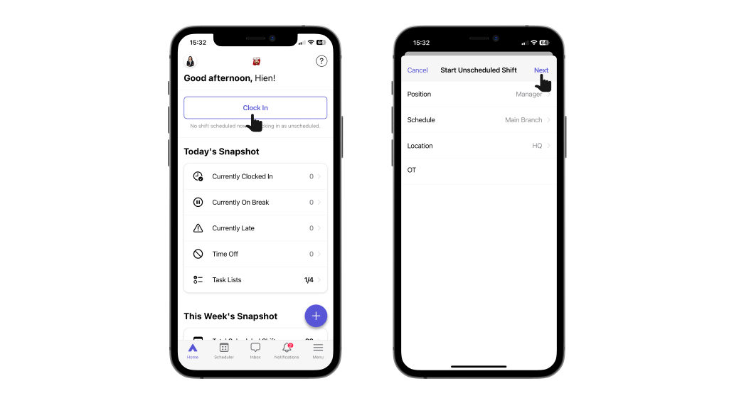 start an unscheduled shift on Camelo mobile app