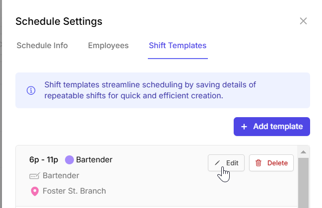 edit shift templates on Camelo scheduling app