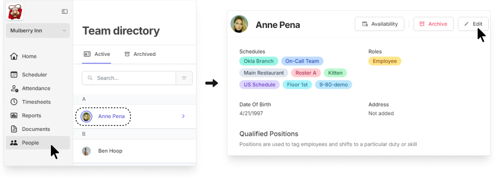 edit profile information of a member on Camelo scheduling app