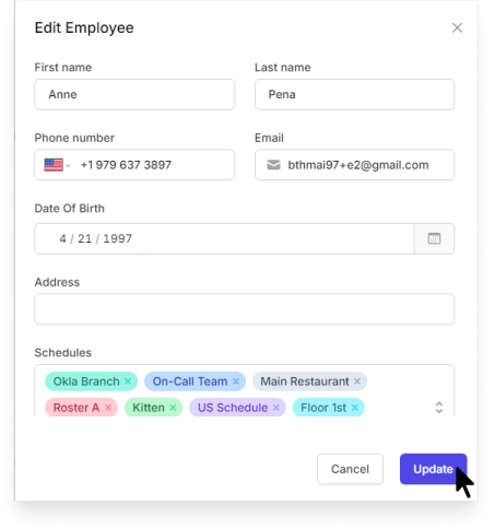 edit profile information of a member on Camelo scheduling app