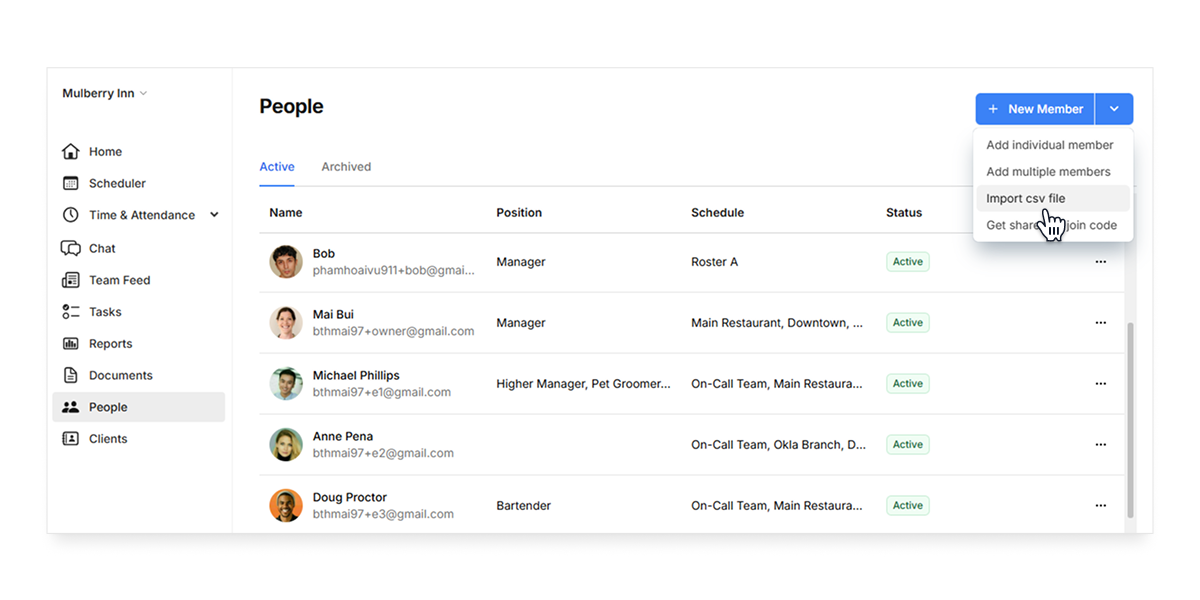 Add members by importing spreadsheets on Camelo