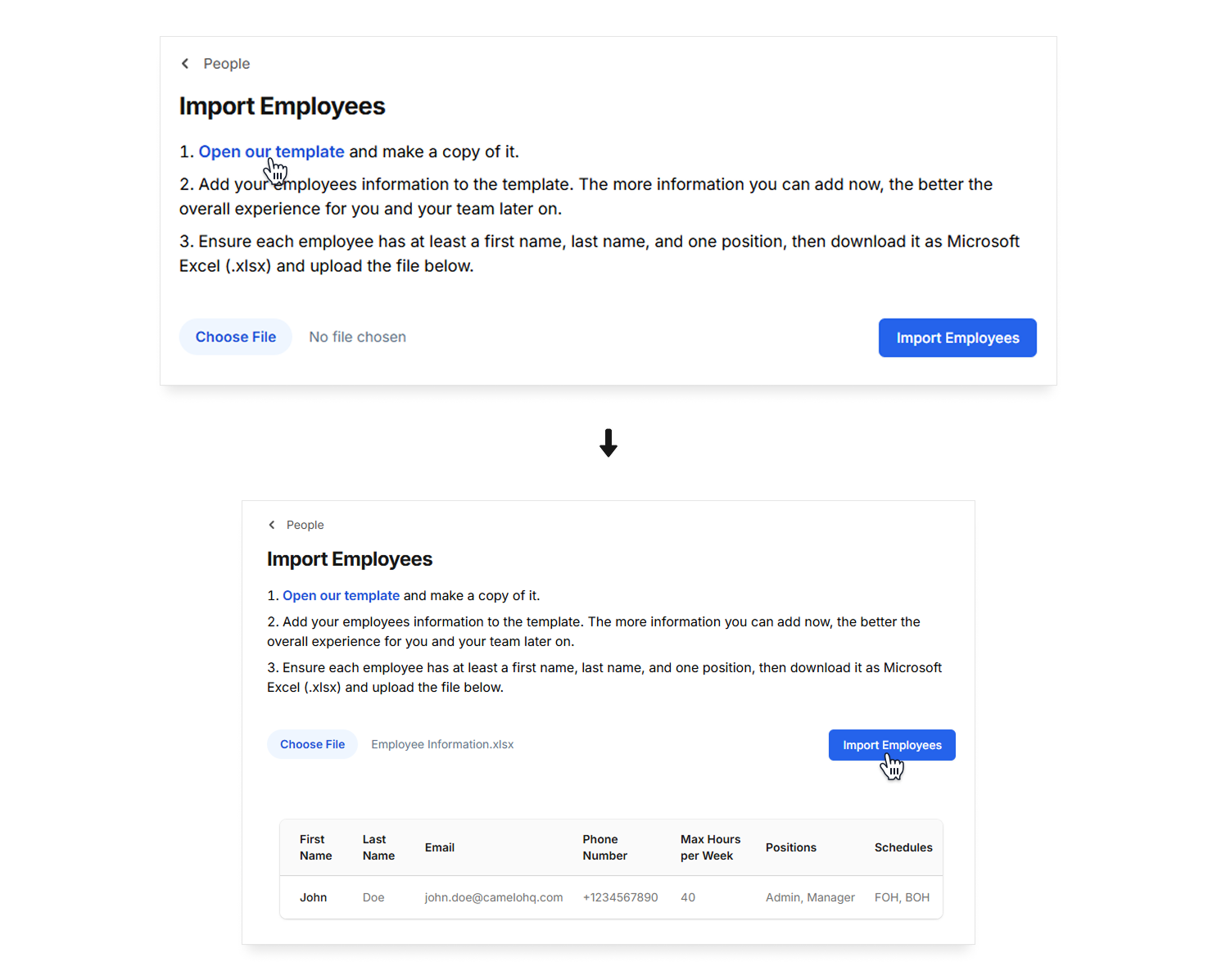 Add members by importing spreadsheets on Camelo
