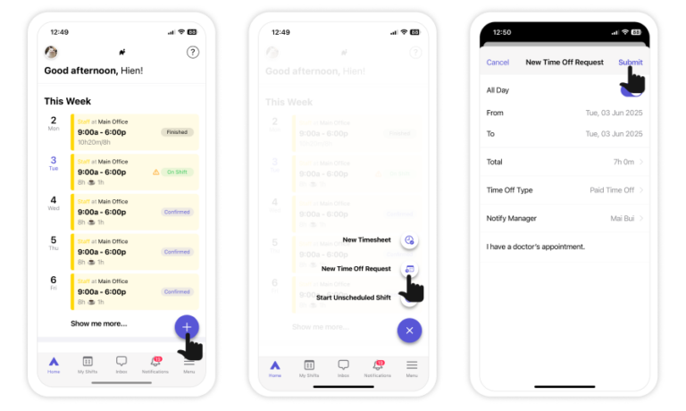 Send a time off request – Camelo Help Center