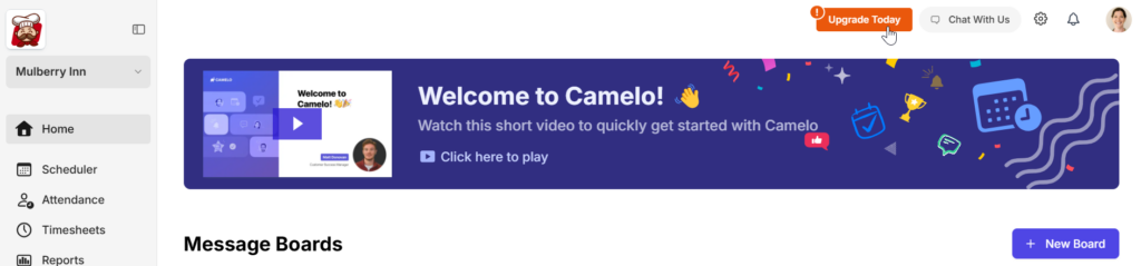 upgrade plan on Camelo employee scheduling app