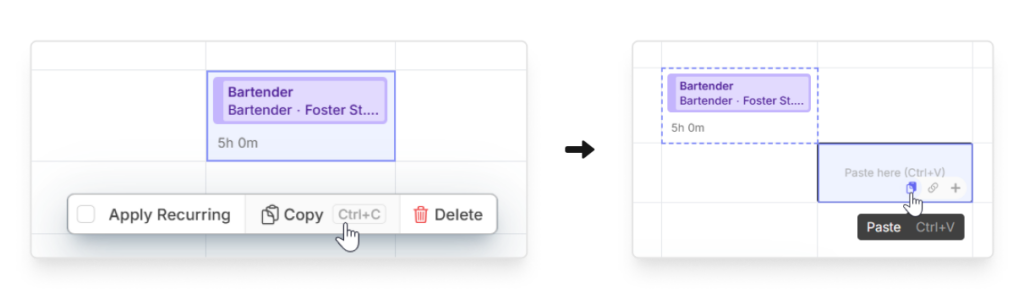 copy and paste shifts on Camelo scheduler