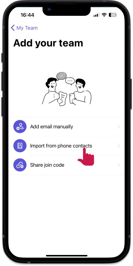 import employees from phone contacts on Camelo