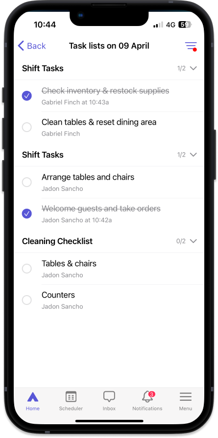 owner view task lists and monitor tasks on Camelo scheduling app