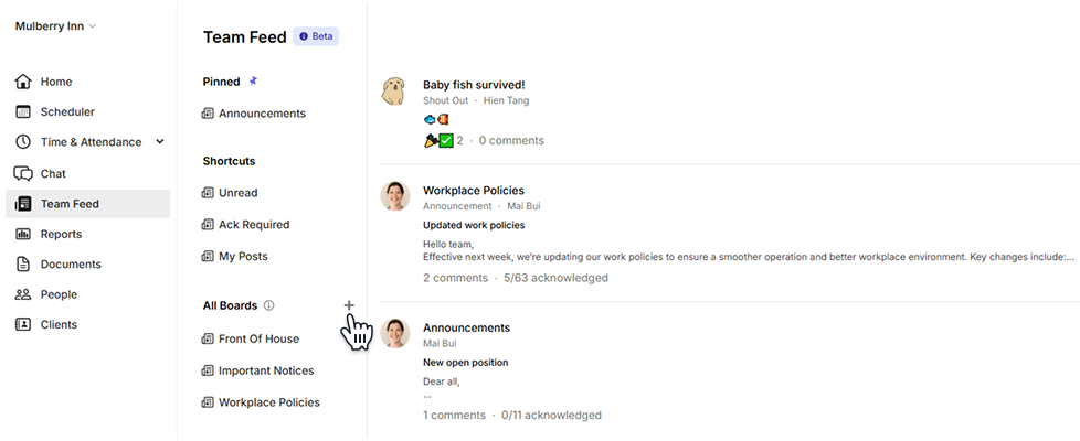 Create Board on Camelo Team Feed