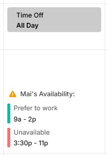 leave vs availablity blocks on the Camelo Scheduler app