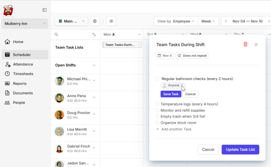 assign anyone in team task list camelo scheduling app