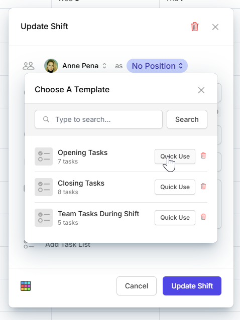 add shift task list template camelo 