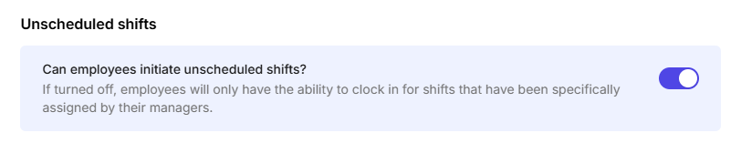 start unscheduled shifts settings on Camelo