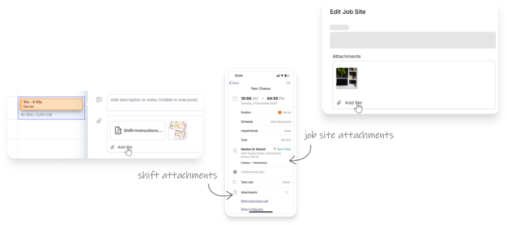 add shift attachments and job site attachments on Camelo scheduling app