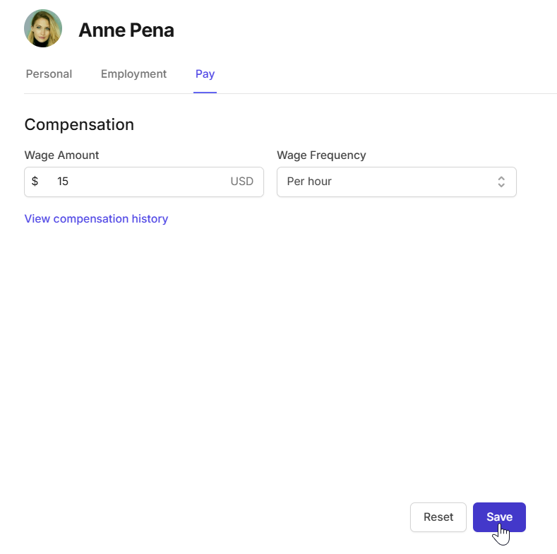 add pay rate and rate frequency on Camelo payroll app