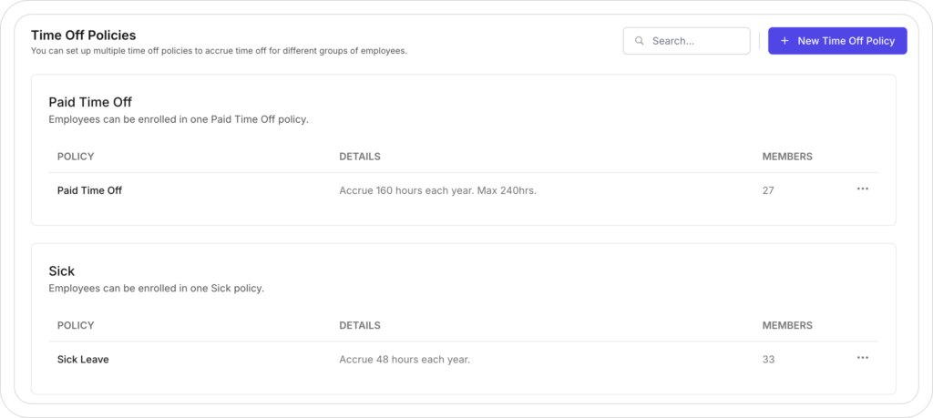 time off policies on Camelo time attendance app