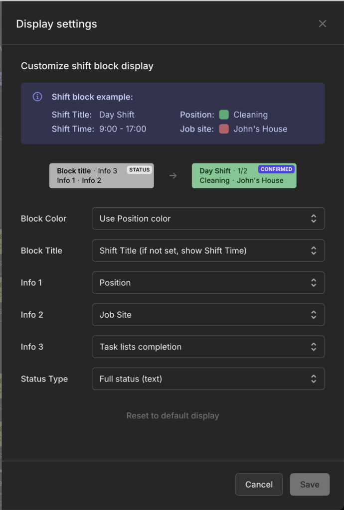 customize shift block settings on Camelo Scheduler app
