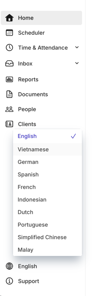 switch language on Camelo scheduling app