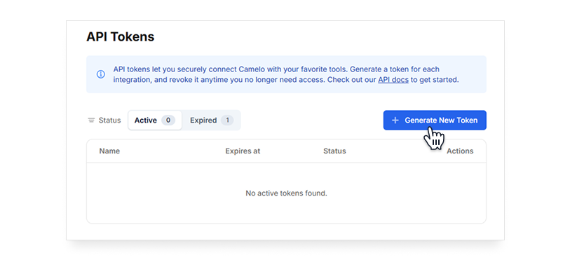 Camelo API tokens