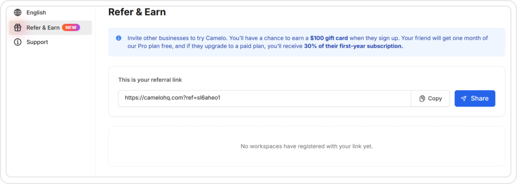 Camelo referral program