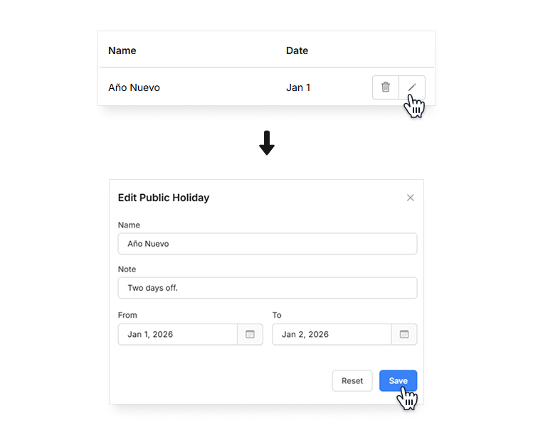 Manage public holidays on Camelo